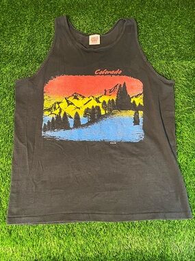 Vintage 90s 1991 Oneita Power-T Colorado Black Tank Top Mens Size XL (46-48)